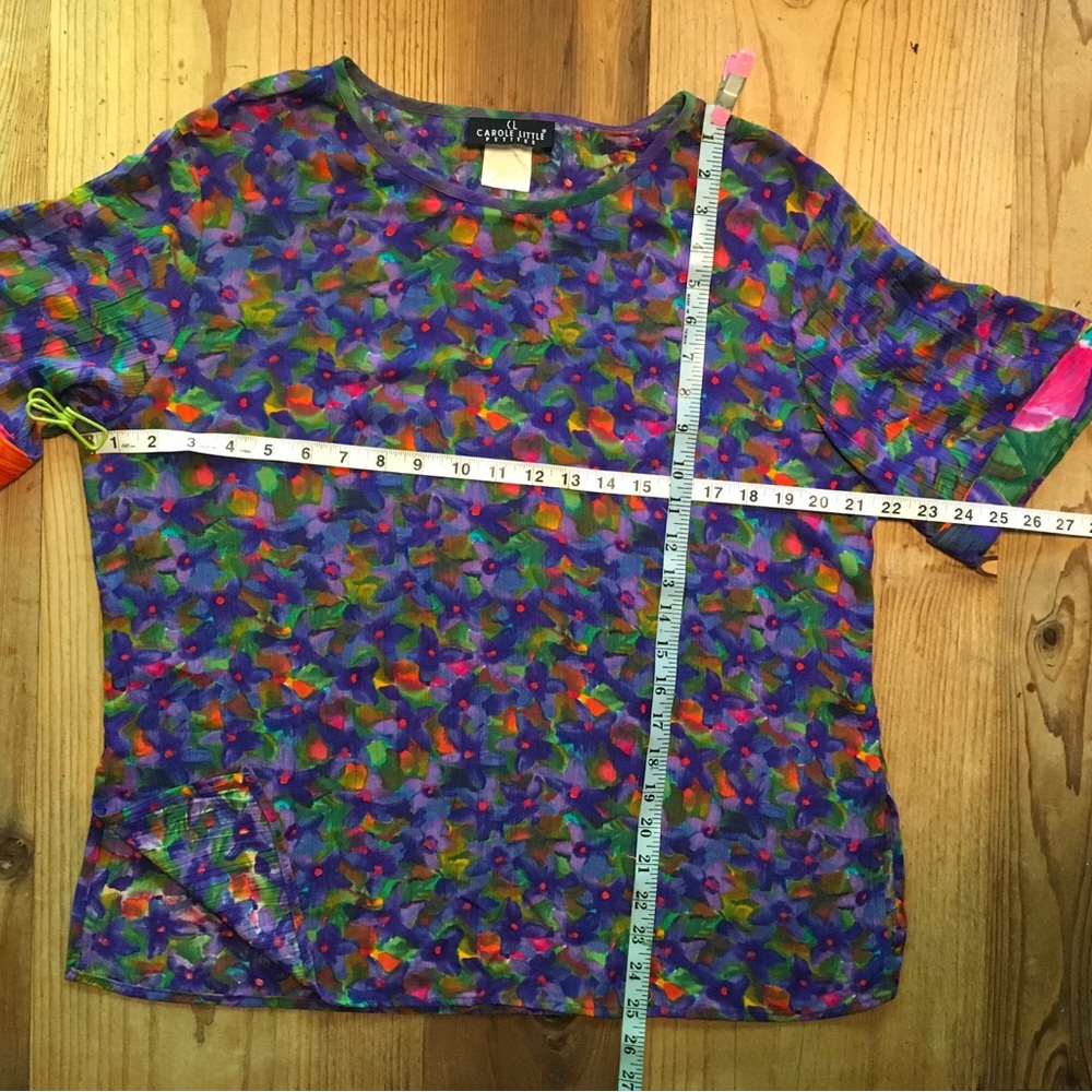Vintage Carole Little Multicolor Floral Print Short Sleeve Top - Picture 12 of 12